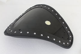 Bates Solo Spring Saddle in black with attached seat and saddlebag for comfortable riding and storage.