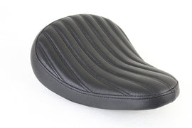 Bates Tuck and Roll Solo Seat for motorcycle, featuring classic leather upholstery and vintage saddlebag design.