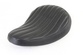 Bates Tuck and Roll Solo Seat for motorcycle, featuring classic saddlebag design with leather upholstery and detailed stitching.