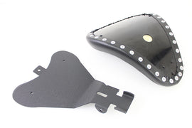 Bates Tuck and Roll Solo Seat for motorcycle, featuring vintage-style leather with tuck and roll design, saddlebag compatibility