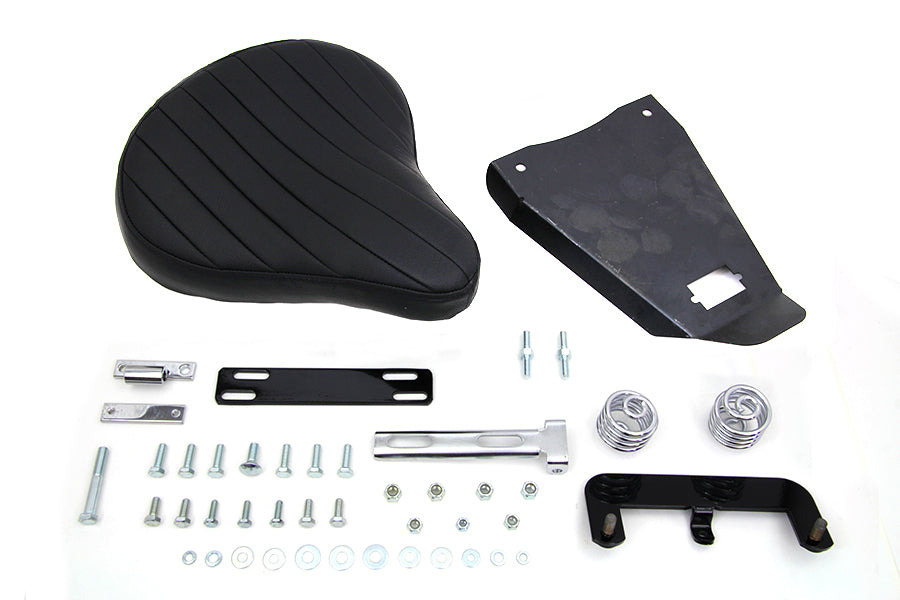 Bates Leather Solo Seat Kit with saddlebag for motorcycle, featuring a sleek black leather design and detailed stitching.