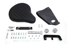 Bates Leather Solo Seat Kit with saddlebag for motorcycle, featuring a sleek black leather design and detailed stitching.