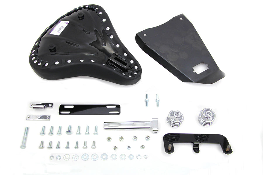 Bates Leather Solo Seat Kit with saddlebag, designed for motorcycle seating, featuring durable leather and classic styling.