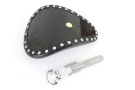 Bates Tuck and Roll Style Solo Seat for motorcycle, featuring vintage leather design and padded comfort, with saddlebag compatibility.