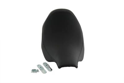 Black Wyatt Gatling Solo Seat for motorcycle, featuring a sleek design and comfortable padding, shown on a bike.