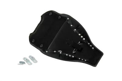 Black Wyatt Gatling Solo Seat for motorcycle, featuring a sleek, cushioned design with mounting hardware visible.