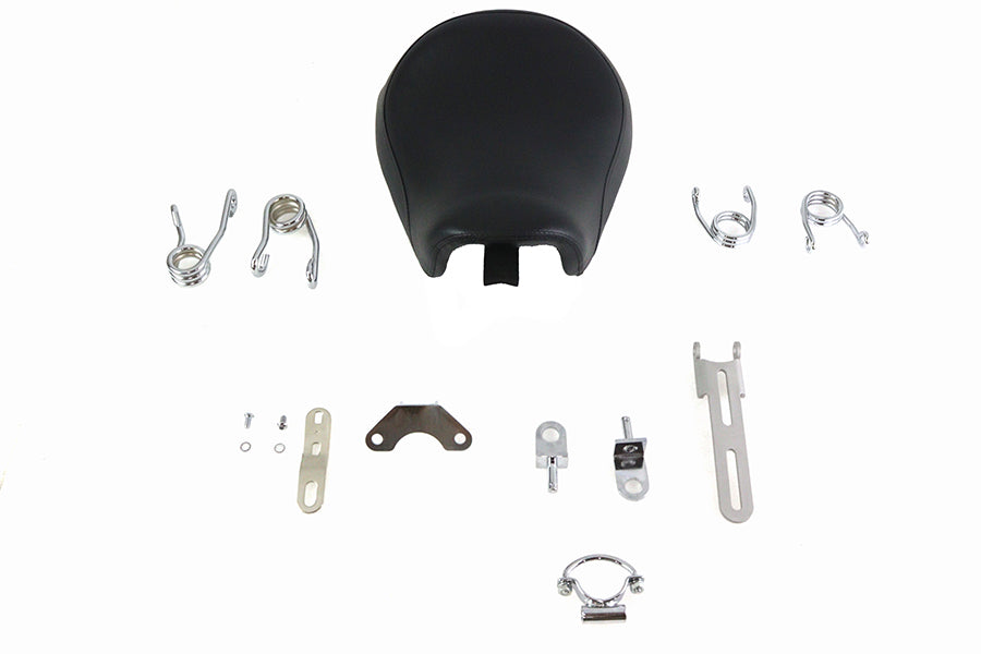 V-Twin Bates Solo Seat Kit with saddlebag for motorcycle, featuring sleek black leather and classic design.