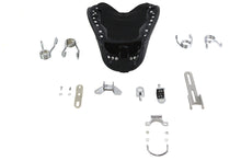 Load image into Gallery viewer, V-TWIN Bates Solo Seat Kit with saddlebag for motorcycle, featuring black leather seat and matching saddlebag design.