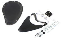 Load image into Gallery viewer, Bates Spring Mount Bates Bobber solo seat kit with seat and saddlebag for motorcycle customization, shown on a bike.