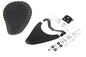 Bates Spring Mount Bates Bobber solo seat kit with seat and saddlebag for motorcycle customization, shown on a bike.