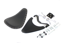 Load image into Gallery viewer, Bates Spring Mount Bates Bobber Solo Seat Kit with seat and saddlebag for motorcycle, featuring a sleek, vintage design.