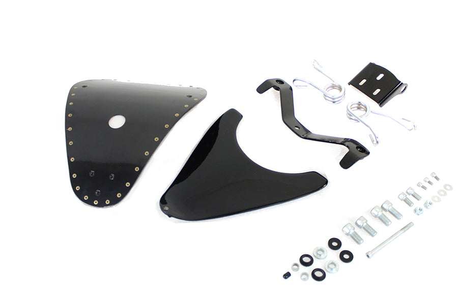 Spring Mount Bates Bobber Solo Seat Kit with seat and saddlebag for custom motorcycle builds, featuring durable leather and vintage style.