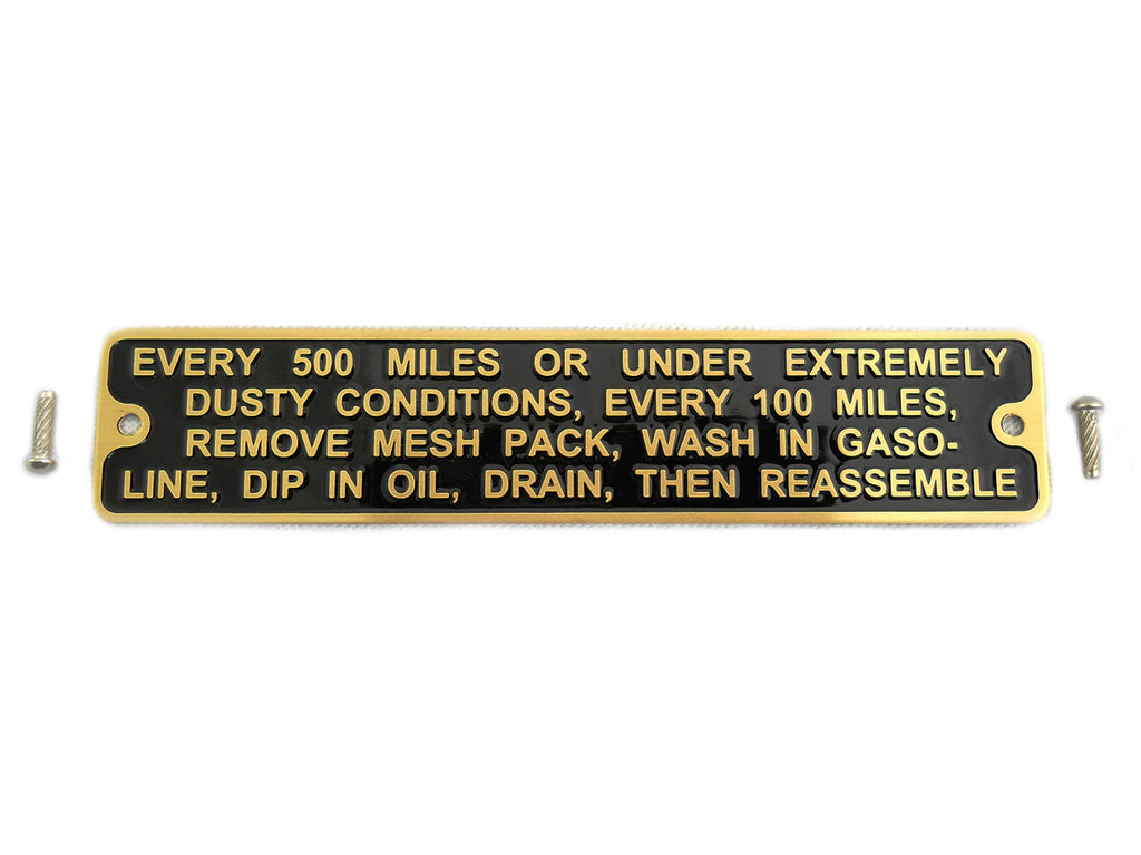 Linkert Brass Air Cleaner Instruction Tag