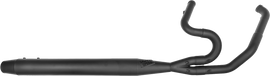 SAWICKI 2in1 Tc Softail full-length black exhaust system with sleek design and chrome accents for Harley Softail motorcycles