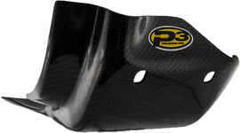 P3 brand carbon fiber skid plate guard with sleek, durable design for motorcycle protection, shown in black with mounting points.