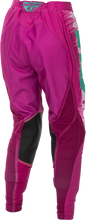Load image into Gallery viewer, Fly Racing women's Lite pants in pink and turquoise, size 0/02, featuring lightweight, sporty design and comfortable fit.
