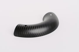 SAWICKI curved universal exhaust heat shield with a metallic finish, designed to protect and enhance motorcycle exhaust systems.