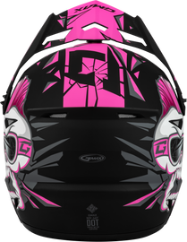 GMAX Youth MX 46Y Unstable helmet in matte black and pink, featuring ventilation and secure strap for youth motocross riding.