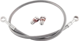Silver GALFER hydraulic brake line for rear brake system, featuring durable metal fittings and flexible tubing.