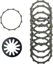 Load image into Gallery viewer, HARDDRIVE Aramid clutch friction set with HD diaphragm spring, showing the clutch components and spring in a close-up view.