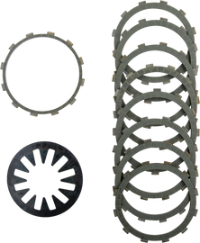HARDDRIVE Aramid clutch friction set with HD diaphragm spring, showing the clutch components and spring in a close-up view.