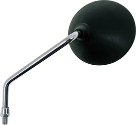 EMGO left motorcycle mirror with black housing and reflective glass for Yamaha bikes, mounted on a handlebar.
