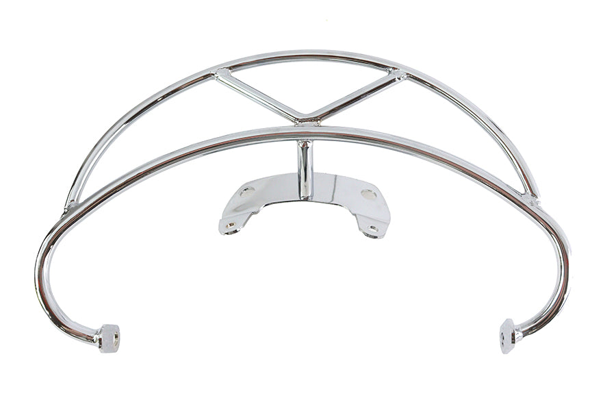 V-Twin FLSTS chrome seat handrail for saddlebag support on motorcycle, shiny metal finish with mounting hardware visible.