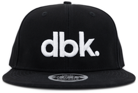 Black DBK Basics 4fifty snapback hat worn as headgear, featuring a structured design with a flat brim.