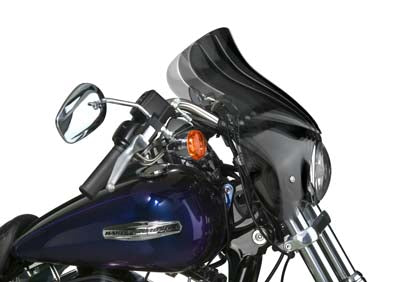 National Cycle Wave Q R Windshield with dark tint installed on motorcycle, featuring a sleek, curved design for improved wind protection.