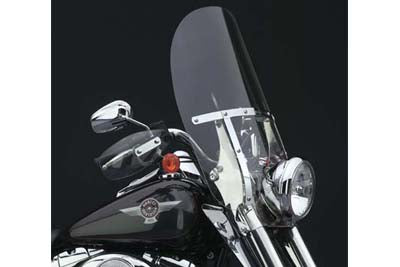 National Cycle Switchblade Detachable Clear 2-Up Windshield attached to motorcycle, showcasing its sleek design and clear protective surface.