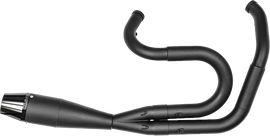 SAWICKI 2in1 Dyna Shorty Big Inch Black exhaust pipe with dual outlet design, mounted on a motorcycle for high-performance sound and style.