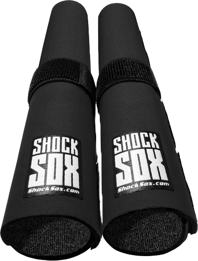 Shock Sox 13-inch black upside-down or conventional forks for motorcycle suspension, designed for durability and performance.