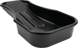Performance Tool motorcycle oil drain pan, 2.8 Qt, black plastic tool for collecting used engine oil during drainage.