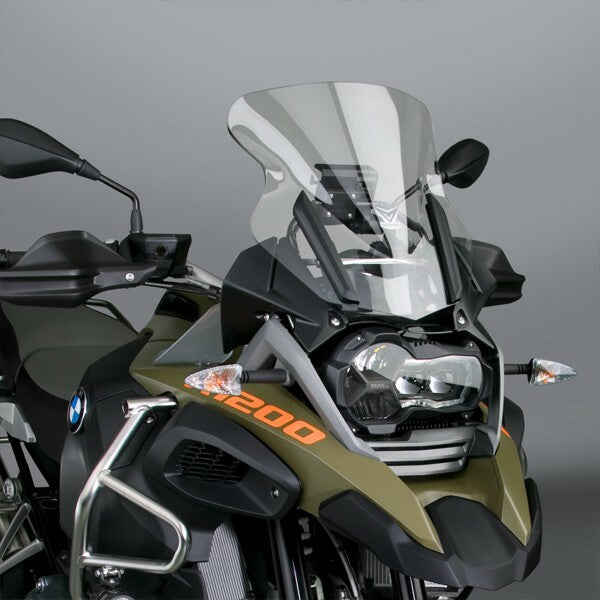 Clear Vstream Windscreen Sport by ZTechnik fitted on a BMW motorcycle, showing its aerodynamic shape and transparent wind protection.