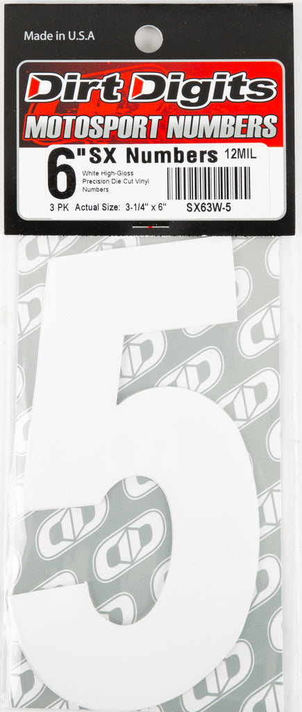 #5 6" White Super X Digits 3/Pk
