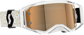SCOTT Prospect Amp Goggles in white and black with gold chrome accents, designed for eyewear and outdoor sports.