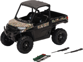 NEW-RAY 1:18 scale Polaris Ranger XP 1000 UTV accessory in camo, detailed miniature model with realistic features.