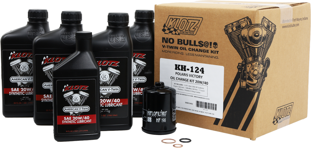 KLOTZ PRODUCTS Victory 4.5qt synthetic oil change kit including oil bottles and filters for vehicle maintenance