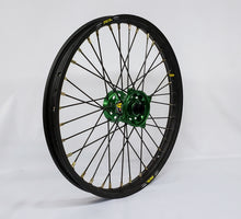 Load image into Gallery viewer, Wheel Front 1.60x21 Green Hub Blk Rim/Blk Spoke/Gld Nipple