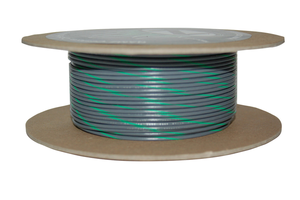 100' Spool 20 Gauge Wire (Gray/Green Stripe)