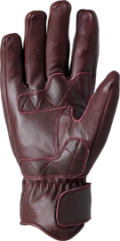 RST Iom Tt Hillberry 2 Ce Leather Gloves in Oxblood, showing the textured leather exterior and secure wrist strap.