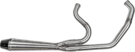 SAWICKI 2-in-1 M8 Softail exhaust in brushed stainless steel, full-length motorcycle exhaust system with sleek design