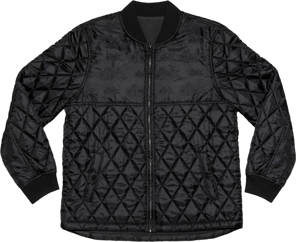 Black DBK liner jacket with a sleek design, shown from the front, featuring a zip closure and collar detail.