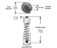 Load image into Gallery viewer, 1 1/8" 30mm Std Screw Studs Qty 200