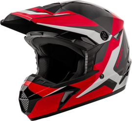 GMAX Youth MX 46Y Cyclus helmet in black and red with a secure chin strap and aerodynamic design for young motocross riders