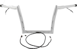 BAGGERNATION 12-inch OEM Monkey Bar handlebars in chrome, pre-wired for Harley-Davidson motorcycles, with detailed wiring visible.