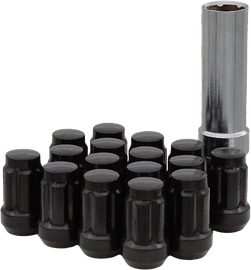 16/Pk 12mmx1.25 Tapered Lug Nuts 60 Splined Black