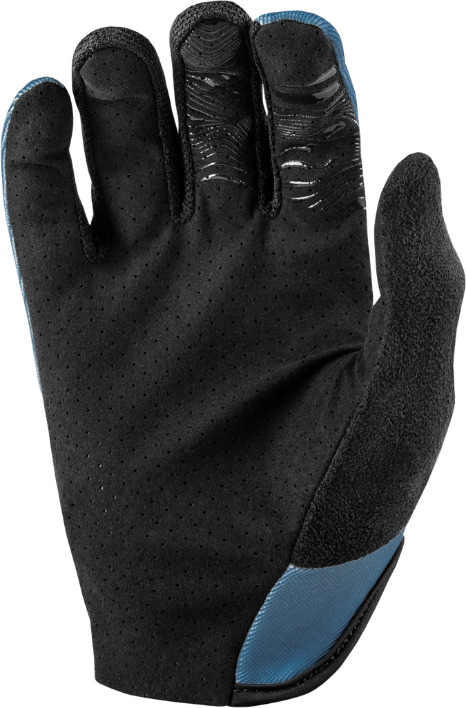 Fly Racing Radium gloves in slate and high visibility yellow, large size, showing the lightweight riding glove with padded palms.