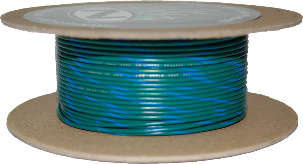 100' Spool 20 Gauge Wire (Green/Blue Stripe)