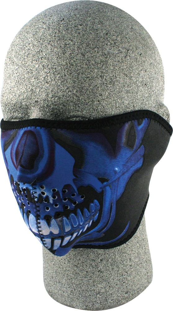 Half Face Mask Blue Chrome Skull
